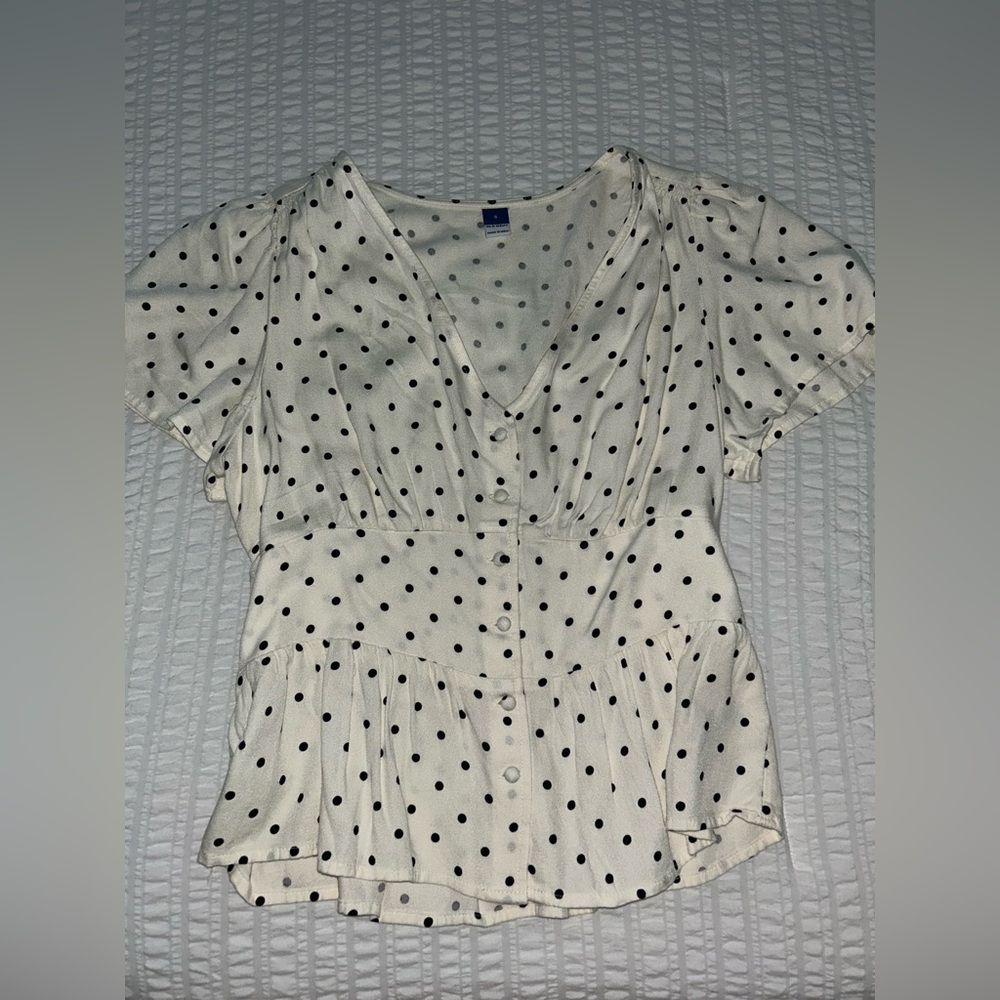 Old Navy Ivory Blouse with Navy Dots